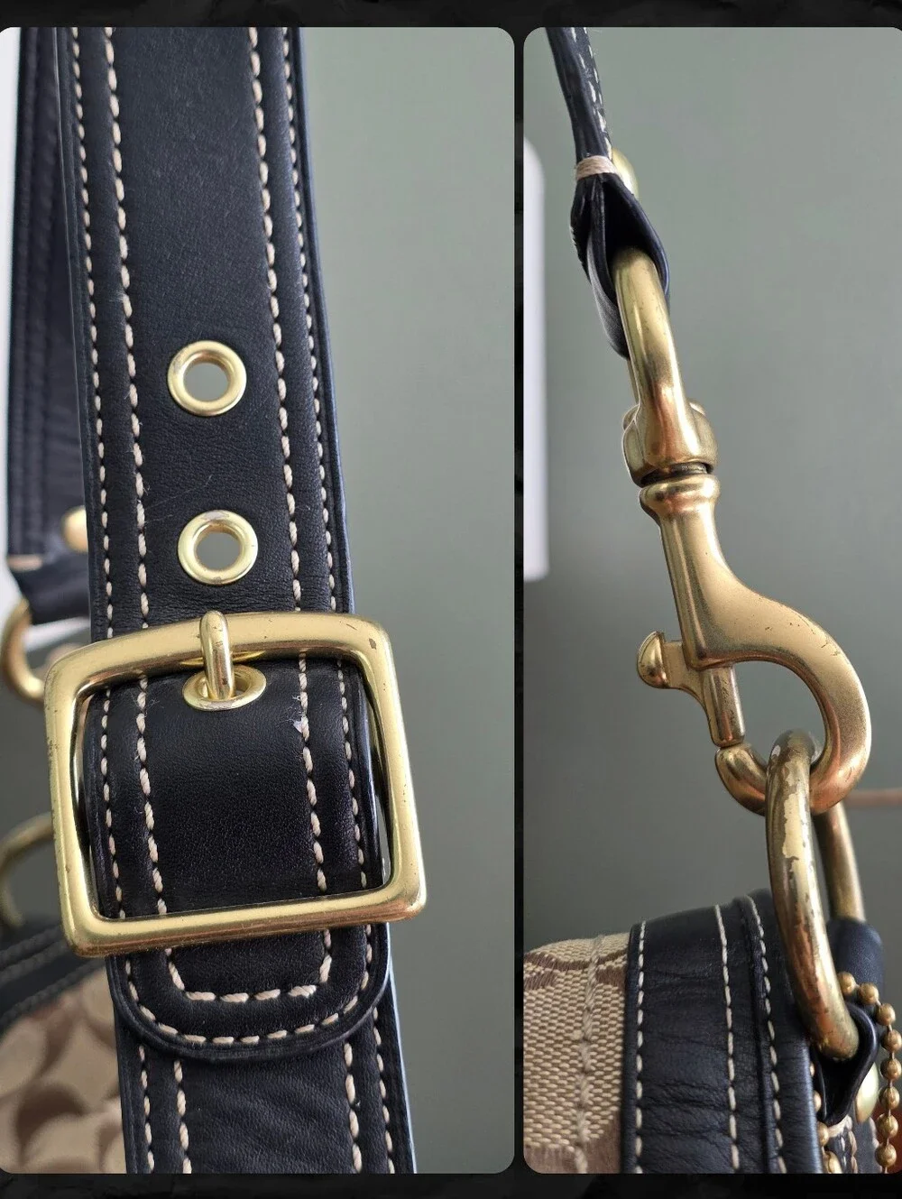 Coach Legacy Ali F12857 Khaki Black Signature Canvas Leather Shoulder Bag Y2K